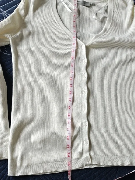 Simons Cream Ribbed V-Neck Button Cardigan - Picture 7 of 7